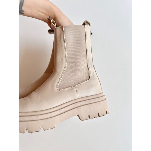 ZARA Ivory Leather Lug Sole Platform Ankle Chelsea Boots, Size 36 - Picture 9 of 16